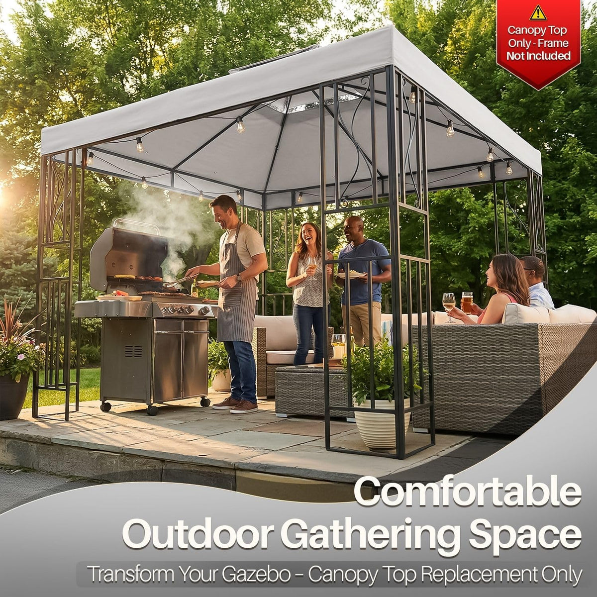 Flexzion Gazebo Cover in garden pavilion setting with durable fabric.