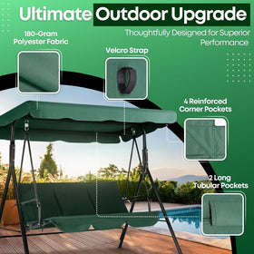 Easy hook-and-loop installation for quick canopy replacement on existing swing.