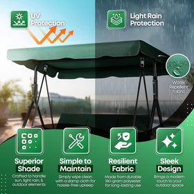 Flexzion two-seat bench glider canopy in green enhances outdoor seating comfort