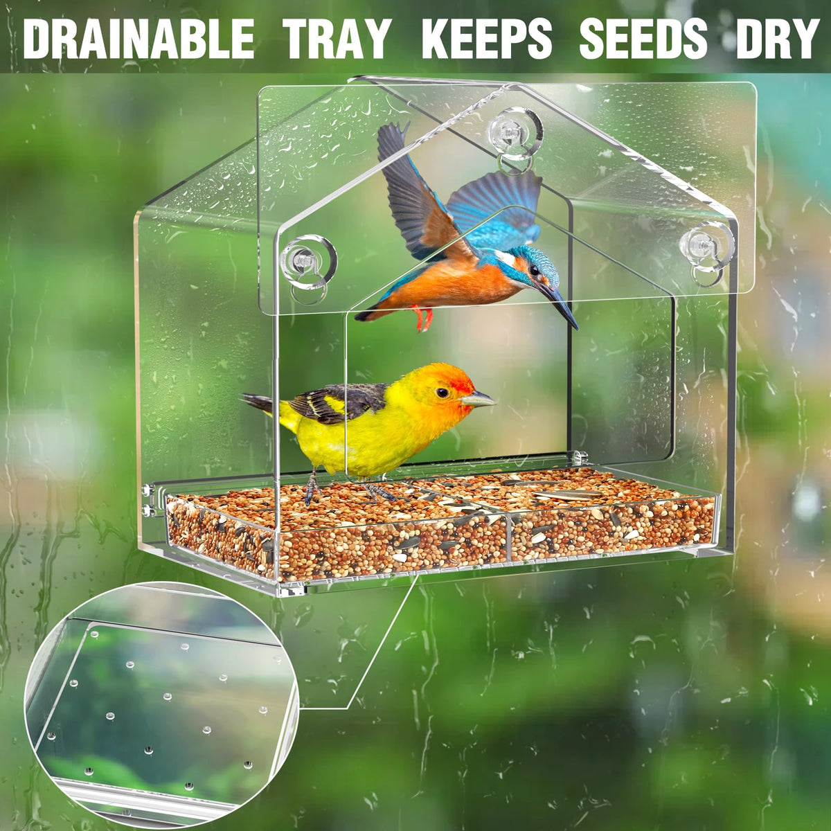 Crystal-clear FLINTER feeder material provides unobstructed bird views