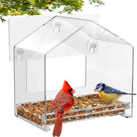 FLINTER Window Bird Feeder with large viewing area for easy indoor bird watching