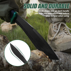 Wide blade body and pointed tip on FLISSA machete for digging and clearing