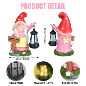 FLJZCZM gnome holds LED lantern, ideal for welcoming guests after dusk.