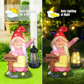 FLJZCZM pink outdoor gnome endures weather with IP65 protection.