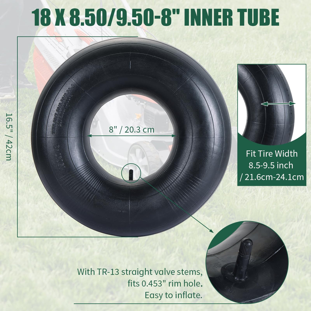 FLKQC 18x9.50-8 inner tube with TR-13 valve for versatile yard tires.
