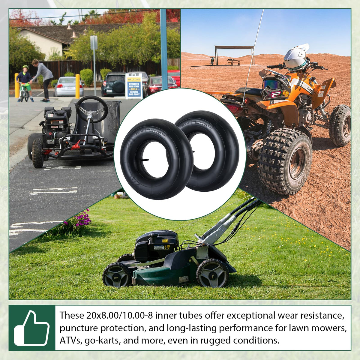 FLKQC heavy-duty butyl rubber inner tube resists punctures in rugged yard use.