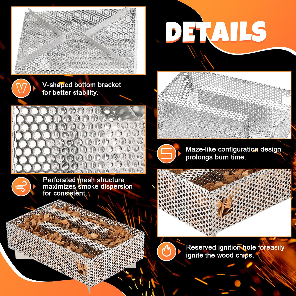 FLKQC smoker tray mesh close-up demonstrates perforated design for even smoke.