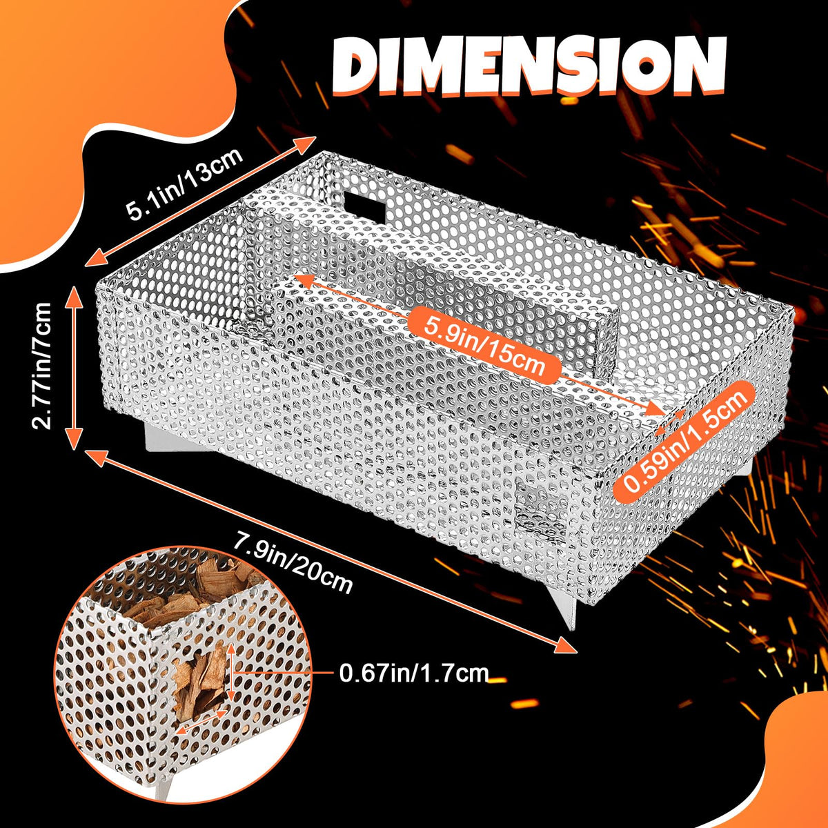 FLKQC pellet smoker tray side view highlights sturdy 304 stainless steel construction.