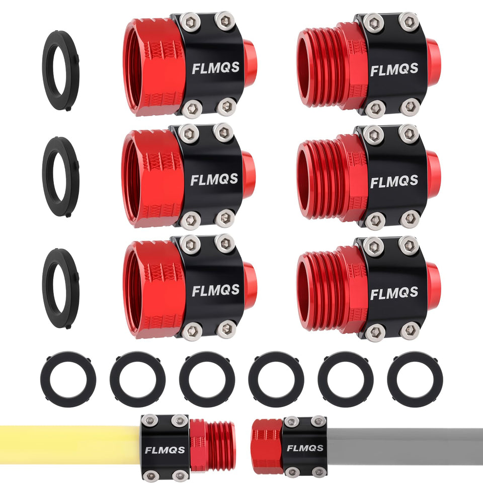 FLMQS garden hose repair kit set shows connectors for quick fixes.