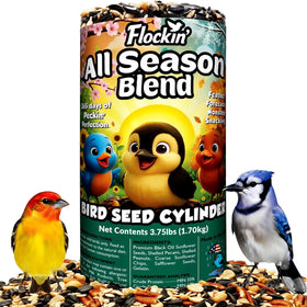 Flockin' All Year Round seed cylinder with hole, front view for steady backyard feeding