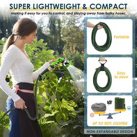 FLOERXIS kink-free hose with 360° swivel reduces tangling during landscaping tasks.