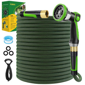 FLOERXIS non-expandable garden hose 75ft with improved durability and maneuverability.