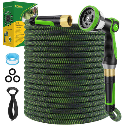 FLOERXIS non-expandable garden hose 75ft with improved durability and maneuverability.