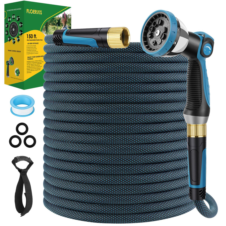 FLOERXIS non-expandable hose 150ft delivers steady water flow for long watering sessions.