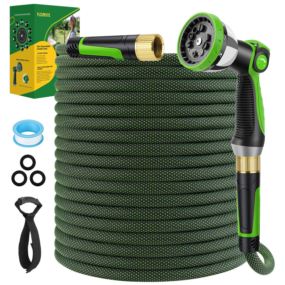 FLOERXIS 25ft non-expandable hose with braided exterior for durable watering