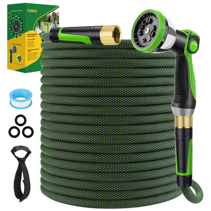FLOERXIS 25ft non-expandable hose with braided exterior for durable watering