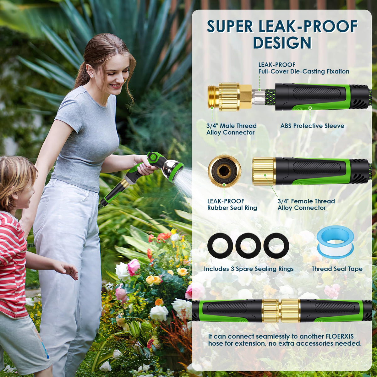 FLOERXIS portable storage strap keeps the hose neatly coiled after use.