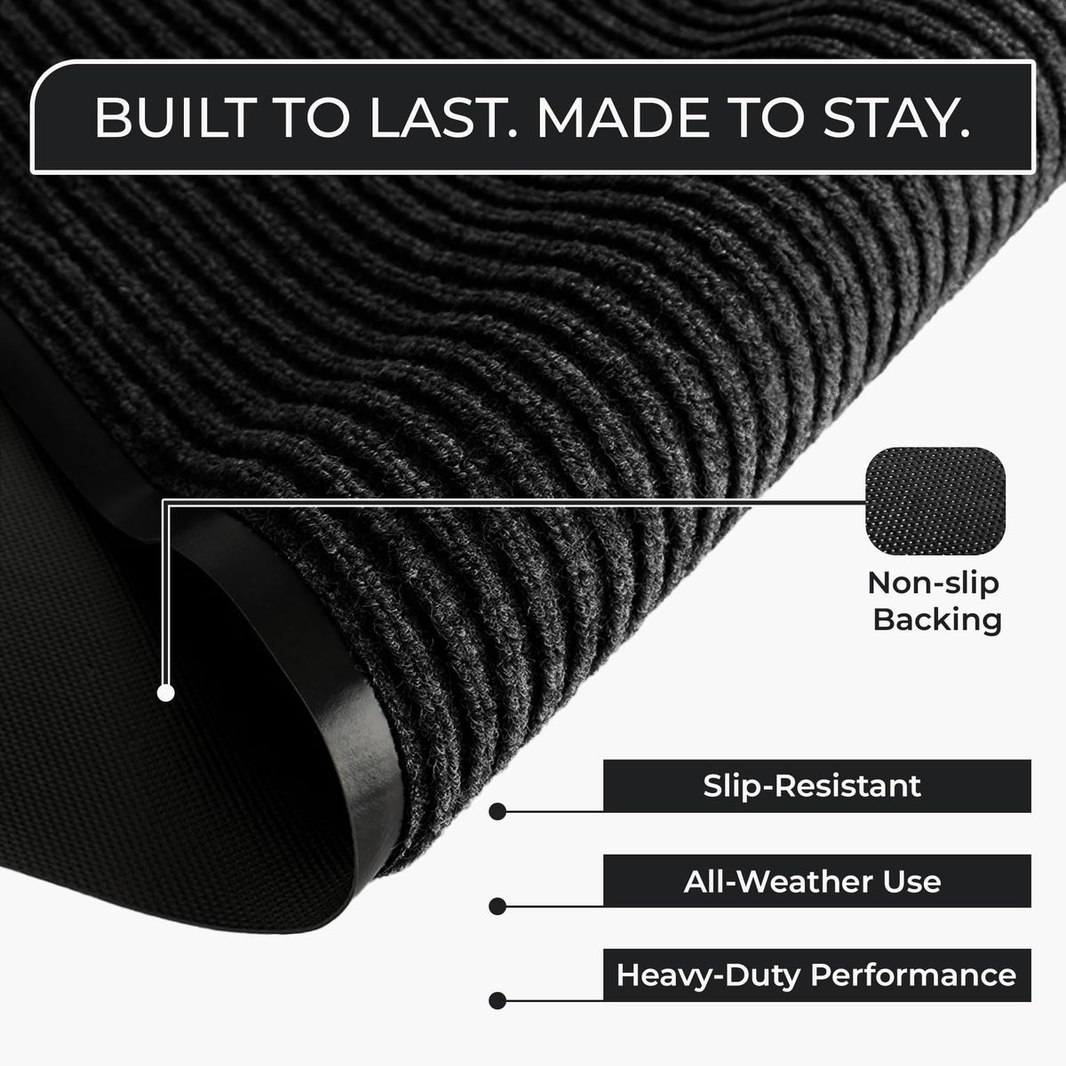  FloorGuard commercial door mat back close-up, non-slip rubber backing keeps mat in place