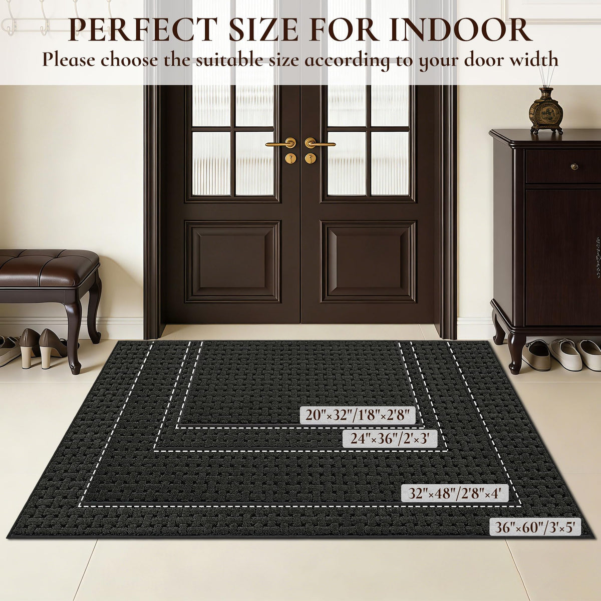 FLOORHUG indoor entrance mat with non-slip backing ensures stable, safe footing.
