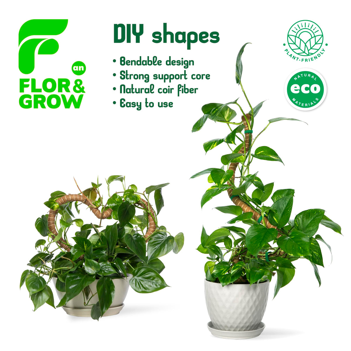 Flor&AN Grow natural jute binding adds durability to the pole.