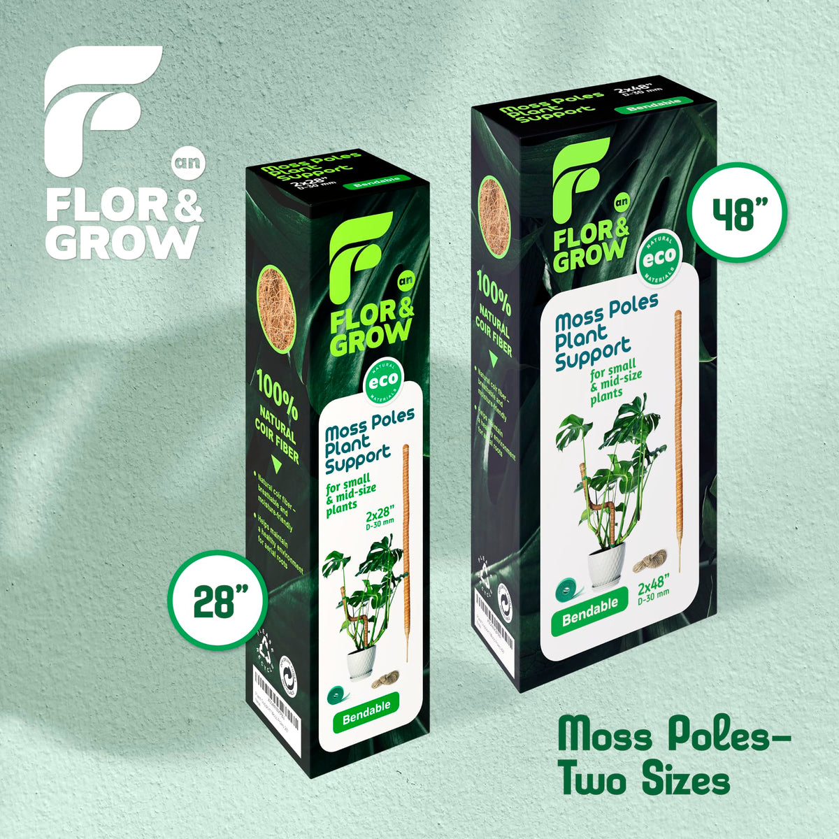 Flor&AN Grow two-pack moss poles for indoor plant setups.