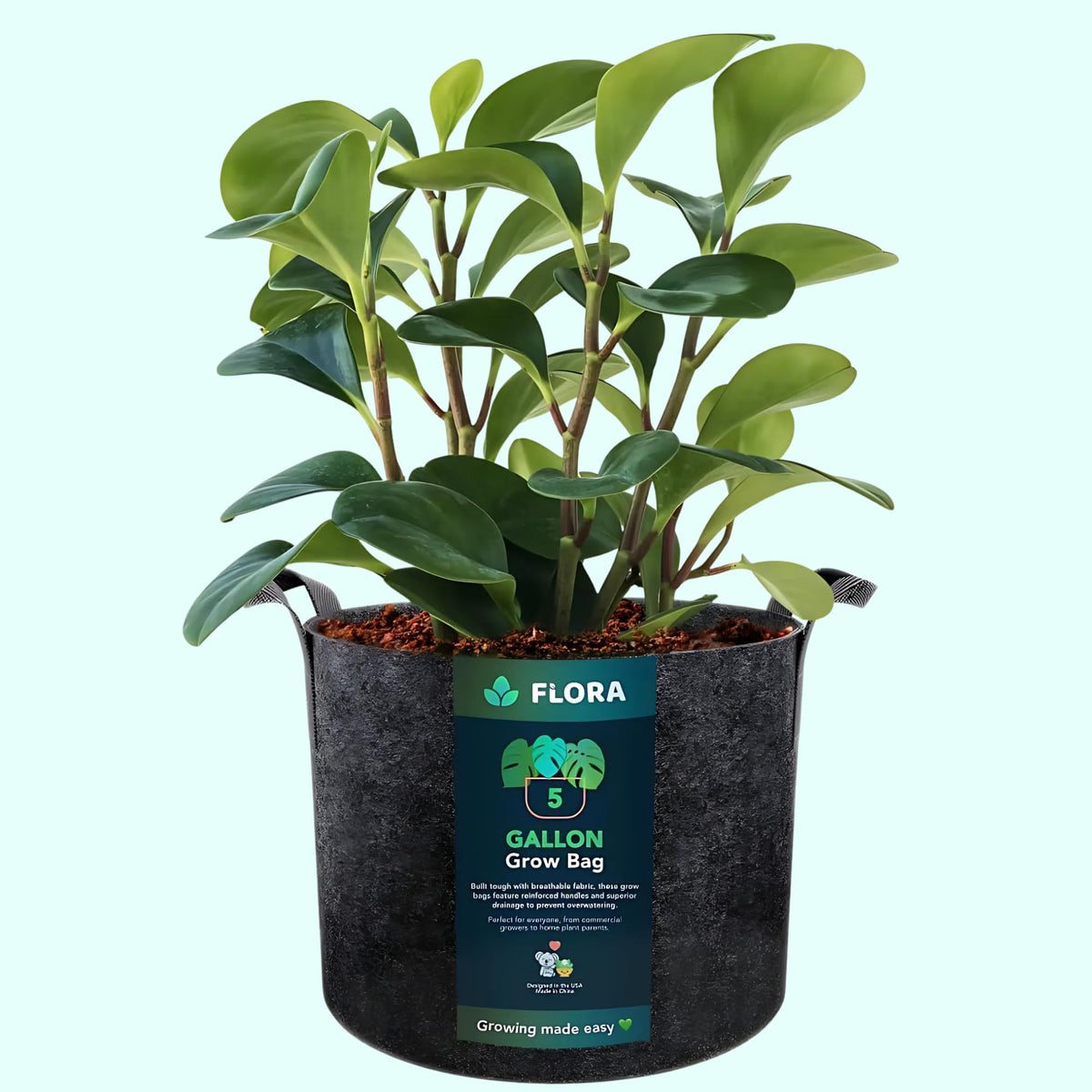 Flora 5-gallon grow bag top view highlights space for soil and root expansion.