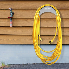 Rubber-edged hose hanger reduces accidental hand scratches during handling.