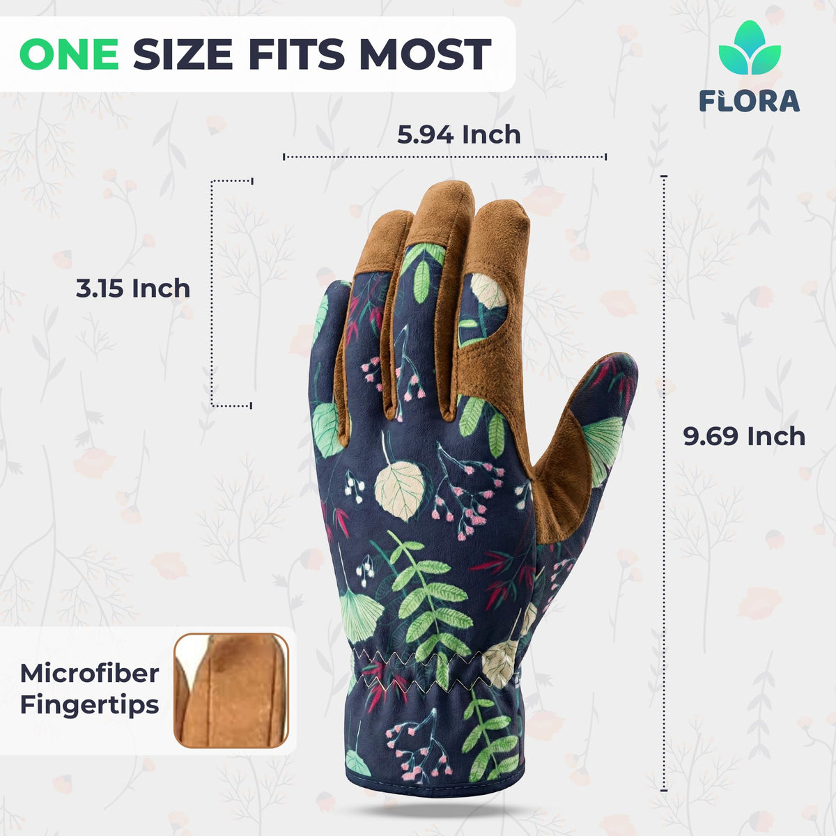 Flora durable-microfiber-leather delivers lasting glove protection.