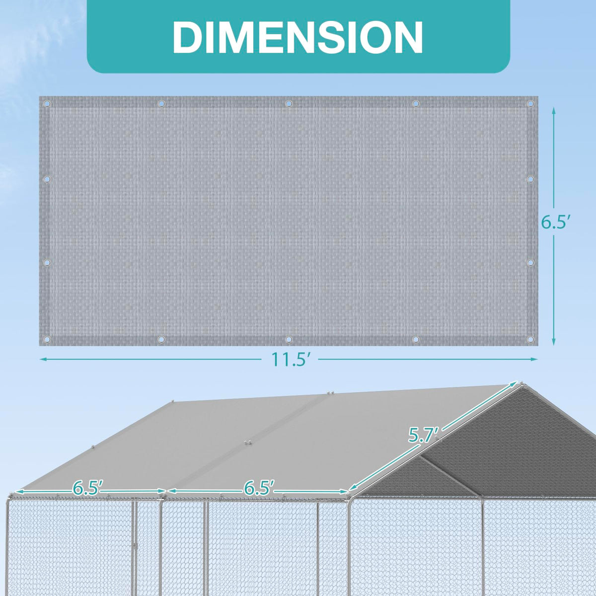 FLOUREE waterproof top tarp over chicken run with shade.