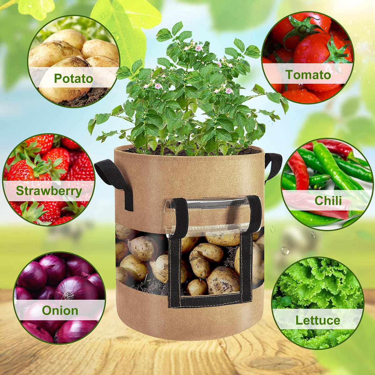 Florelf 7-gallon bag shows flap window for quick harvest without disturbing plants.