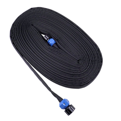 FLORIAX heavy-duty 75ft soaker hose coiled for storage and efficient watering.