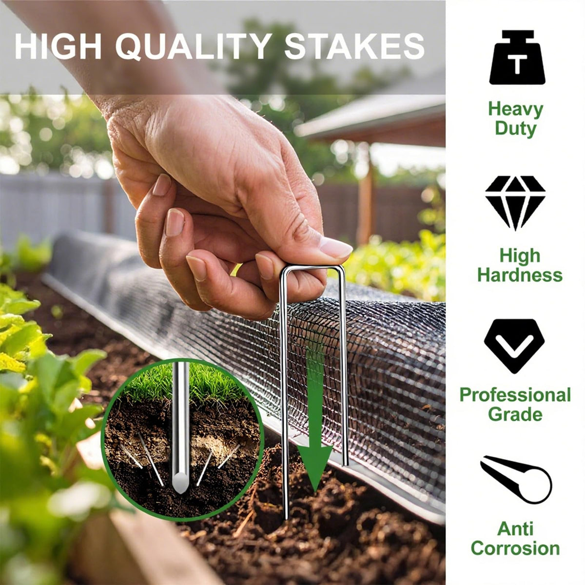 Florise galvanized 11-gauge steel stake resists bending for long-term outdoor use.