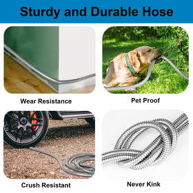 Flotstiga hose rolls up easily for compact storage after use.