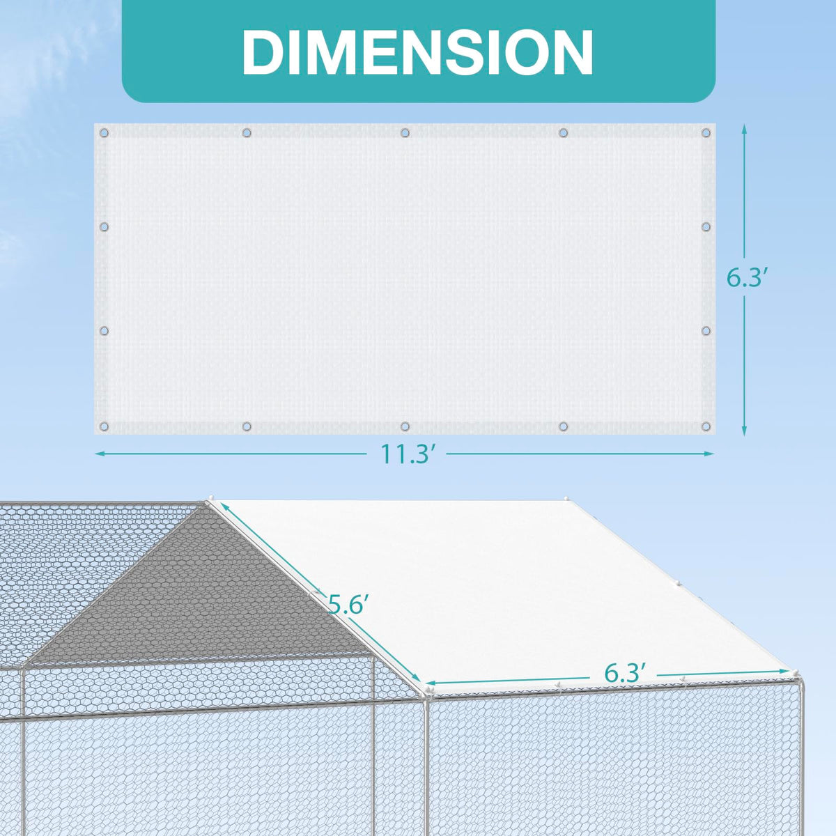 FLOUREE chicken run tarp with ball bungees for quick setup