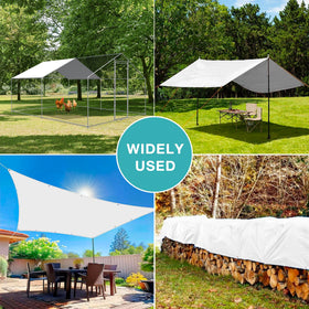 FLOUREE white roof tarp provides water protection for a coop