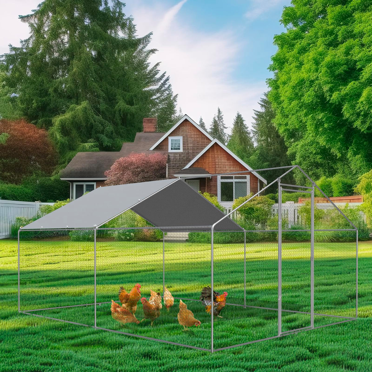 FLOUREE grey chicken coop cover, frame not included, ready for DIY setup.