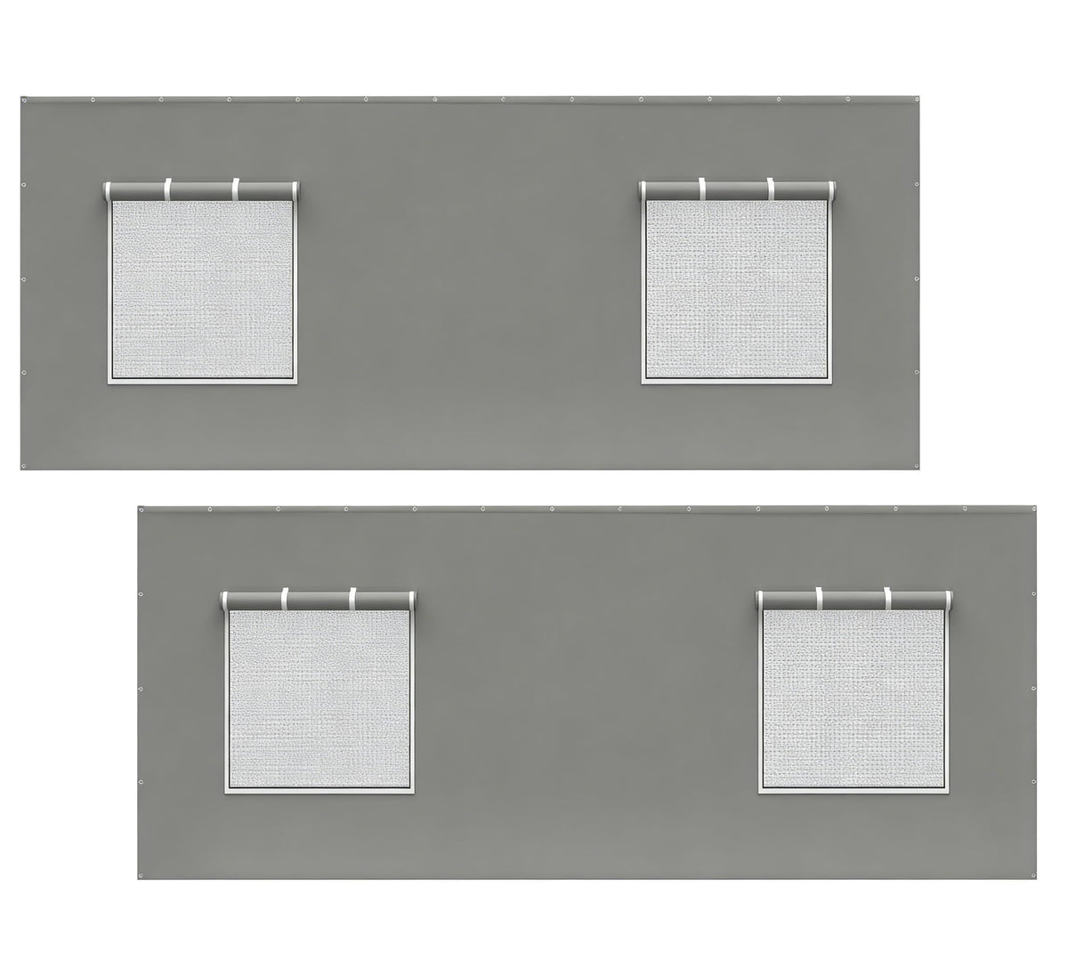 FLOUREE sidewall 20x6 grey with roll-up windows for weather protection and airflow.