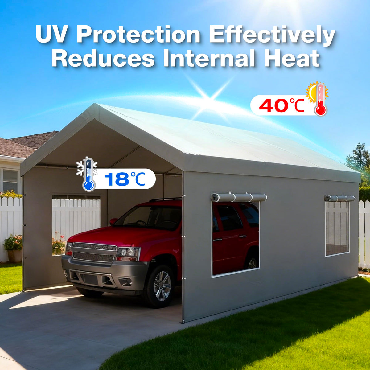 FLOUREE weather-resistant sidewall uses elastic ball straps for a secure fit.