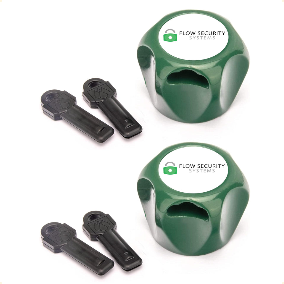 Flow Security Systems Faucet Lock II with magnetic key protects outdoor taps from unauthorized use
