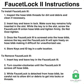 Flow Faucet Lock II packaging shows FSS 500 components for quick setup.