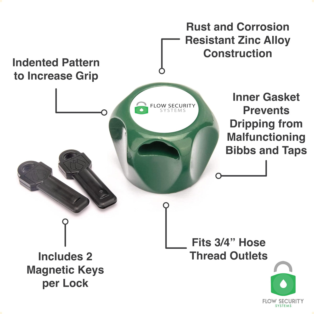 Faucet Lock II secured hose bib showing protection on outdoor spigot