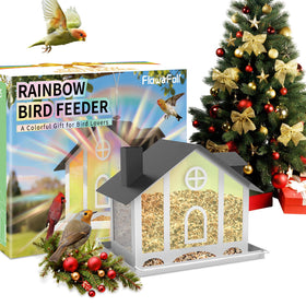 FlowaFoli Bird Feeder House with rainbow panels attracts varied birds year-round
