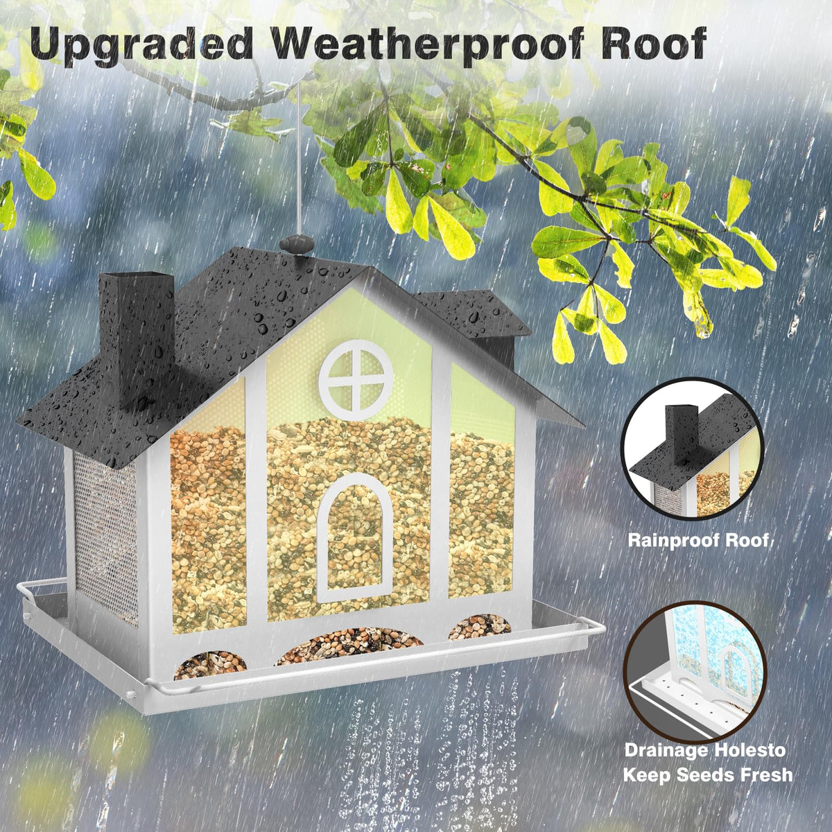 FlowaFoli Bird Feeder House lift-top lid enables easy refills