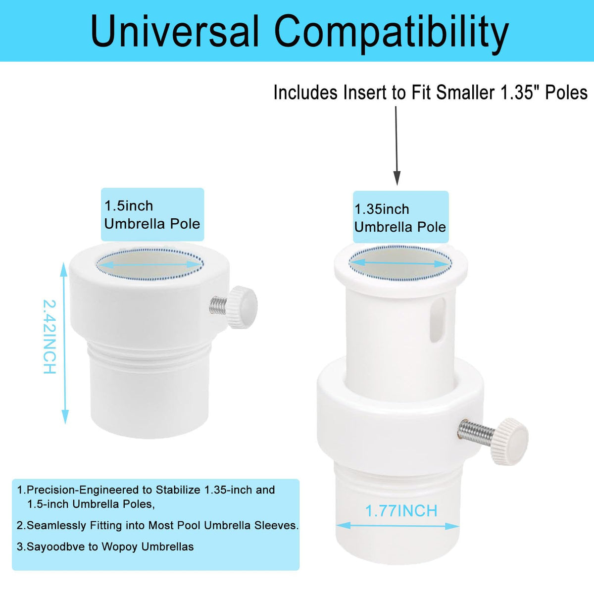 FLOWERTEEN stabilizer adapter for 1.35-inch poles provides stable pool shade