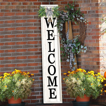 Flowtorely outdoor welcome sign in white, 45 inches tall for curb appeal.