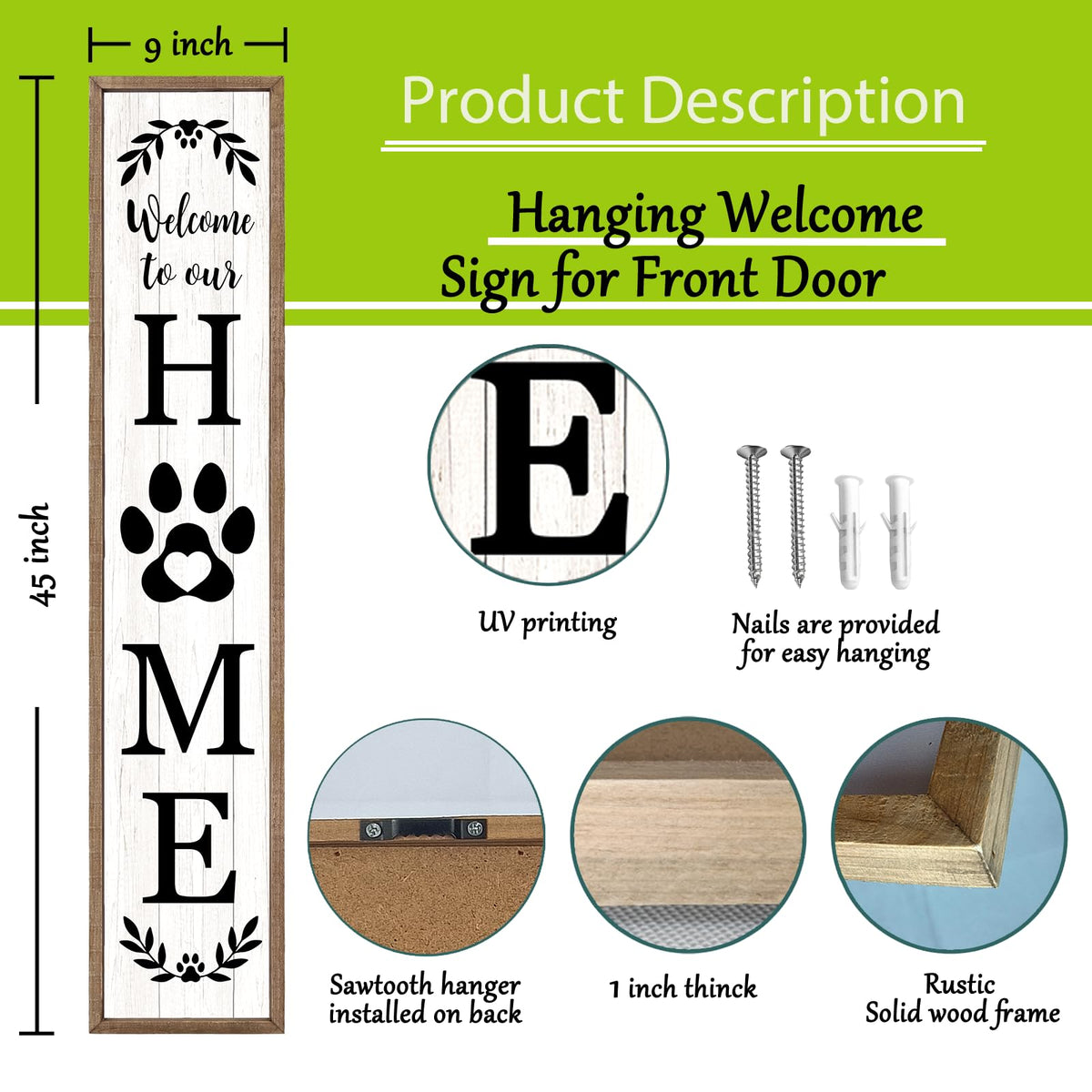 Flowtorely wooden frame welcome sign featuring a paw print for entryways