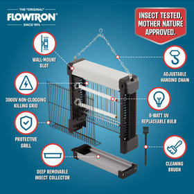 Flowtron hanging setup showing ceiling-friendly placement for discreet pest management