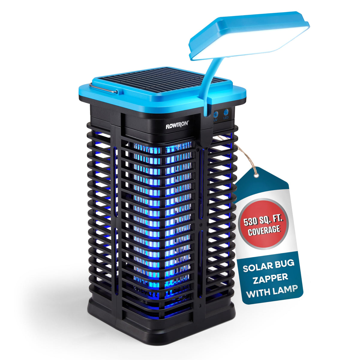Flowtron solar bug zapper unit shown outdoors for efficient pest control