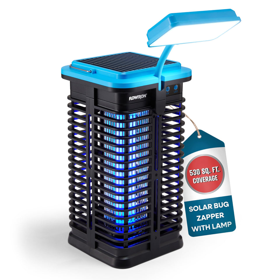 Flowtron solar bug zapper unit shown outdoors for efficient pest control