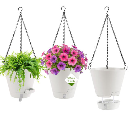 Flowyypo 8-inch hanging planter with water window for easy moisture checks.